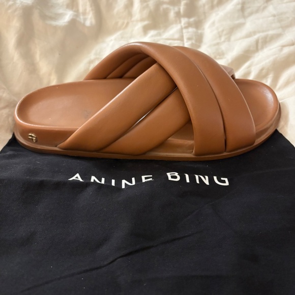 ANINE BING 41 Cris cross puffy slide flat sandal cognac brown - Picture 2 of 10
